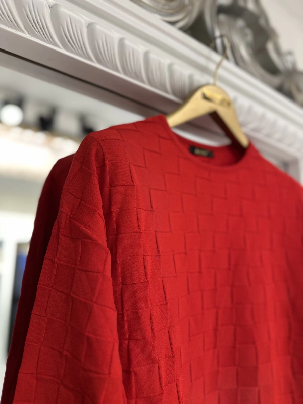 İNVEE 6401 Kesme Şeker Desen Triko Tunik - Kırmızı