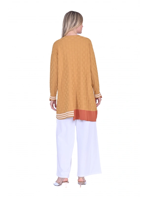 İNVEE 6401 Kesme Şeker Desen Triko Tunik - Hardal