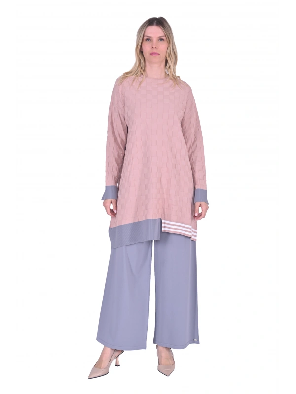 İNVEE 6401 Kesme Şeker Desen Triko Tunik - Somon