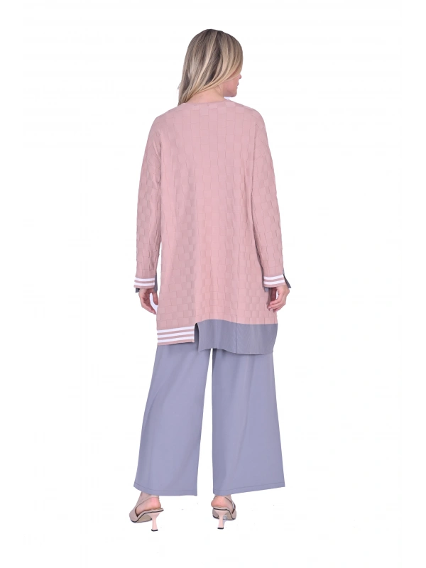 İNVEE 6401 Kesme Şeker Desen Triko Tunik - Somon