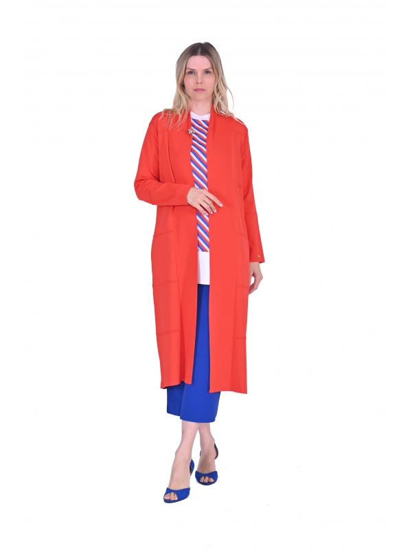 İNVEE 6402 Broş Detaylı Triko Hırka - Oranj