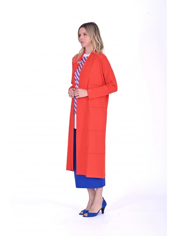 İNVEE 6402 Broş Detaylı Triko Hırka - Oranj