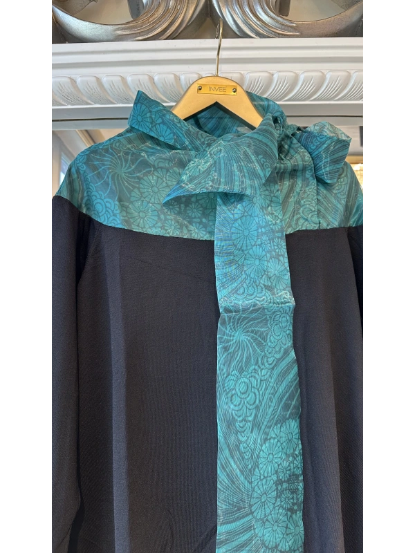 İNVEE 6604 Yeşil Organze Yakalı Triko Tunik