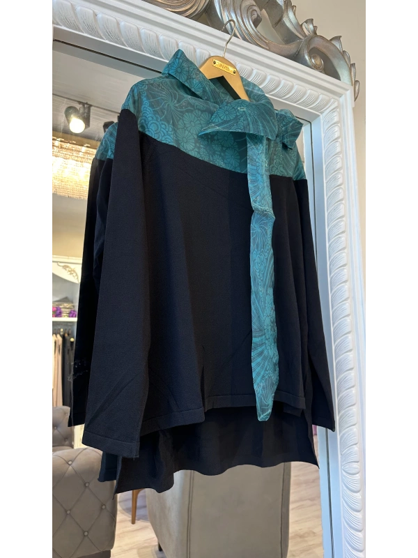 İNVEE 6604 Yeşil Organze Yakalı Triko Tunik