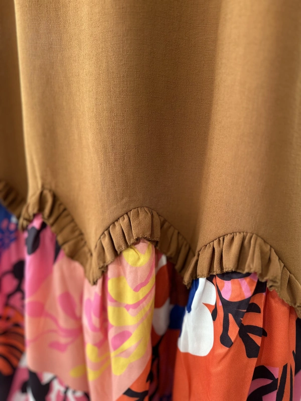 İNVEE Eteği Desenli Kahverengi Elbise