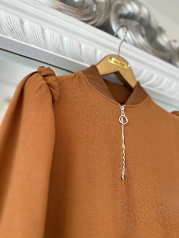 İNVEE Eteği Desenli Kahverengi Elbise