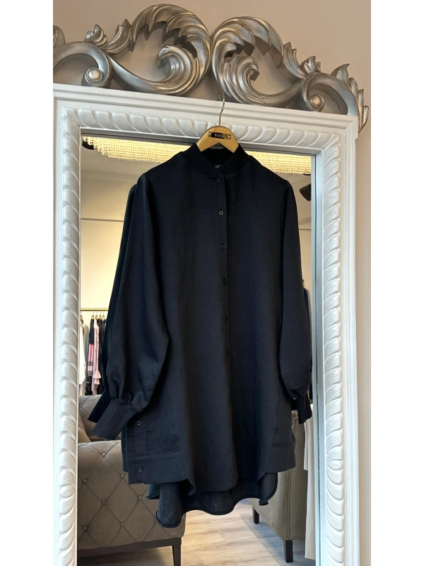 İNVEE Düğme Detaylı Geniş Gömlek - Siyah