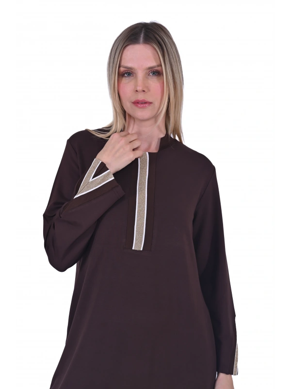 INVEE 6754 İki İplik Kahve Elbise
