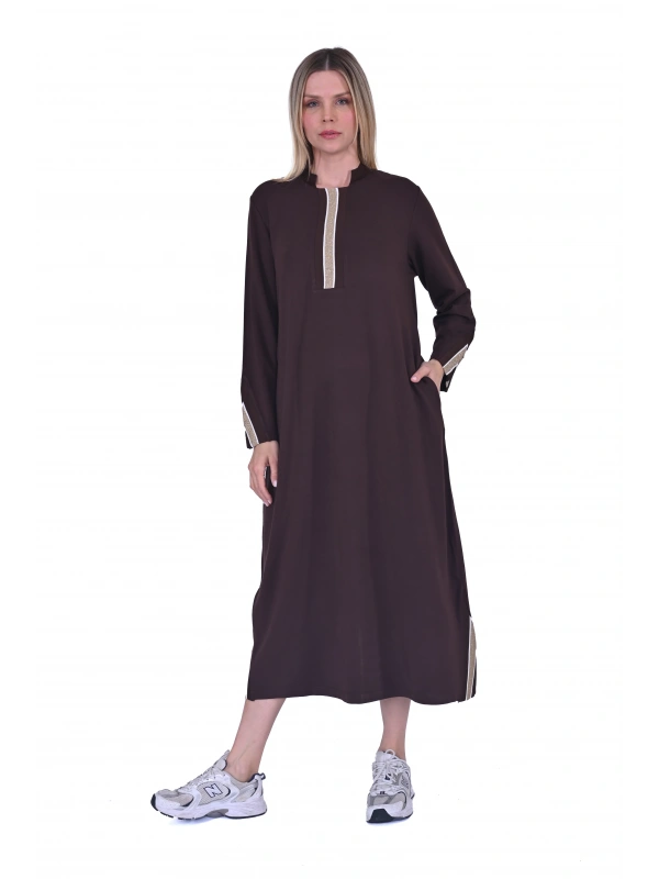 INVEE 6754 İki İplik Kahve Elbise