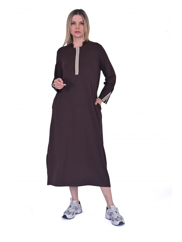 INVEE 6754 İki İplik Kahve Elbise