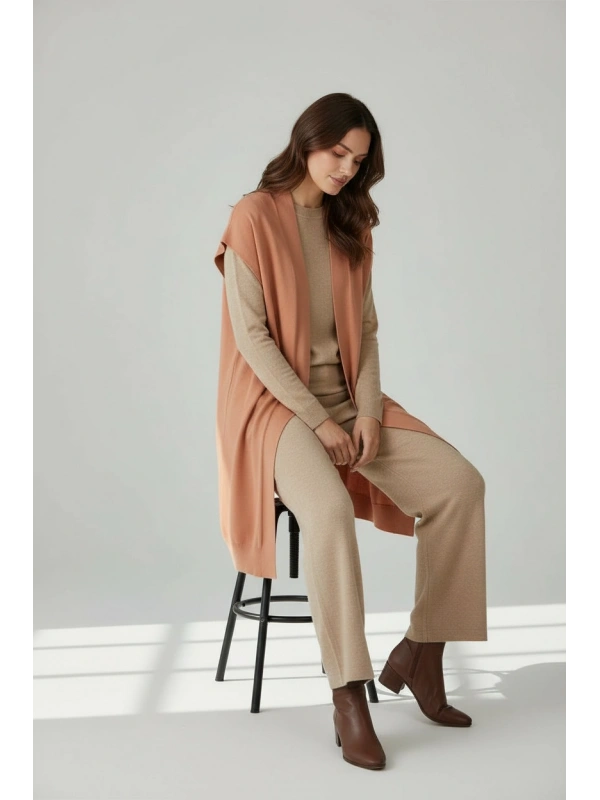 İNVEE 6765 Triko Yelek - Soğan Kabuğu