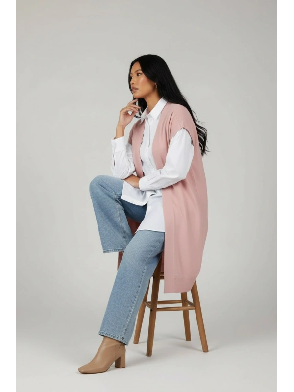 İNVEE 6765 Triko Yelek - Somon