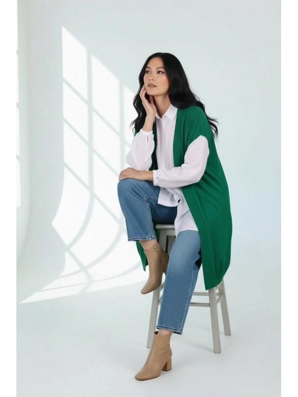 İNVEE 6765 Triko Yelek - Yeşil