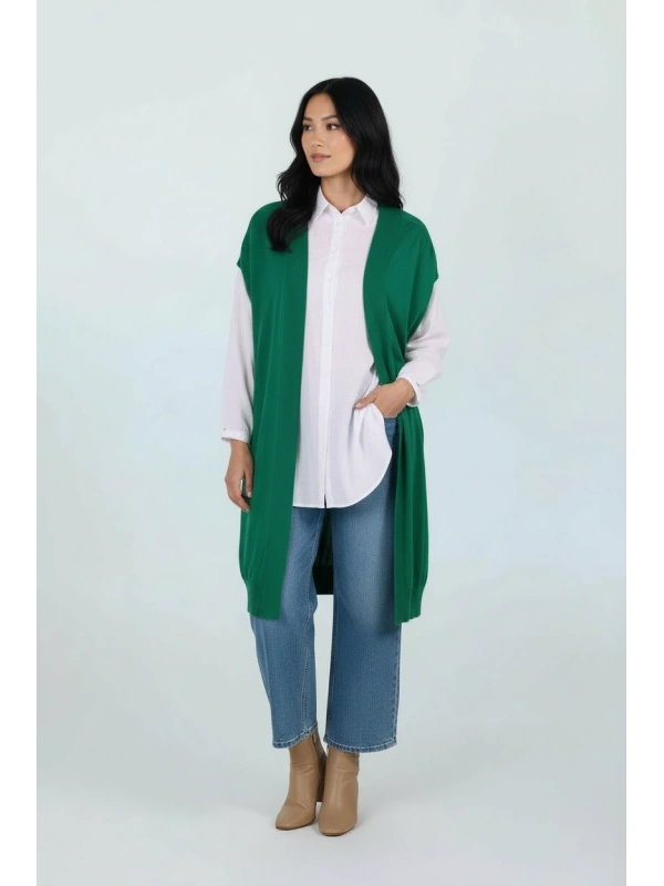 İNVEE 6765 Triko Yelek - Yeşil