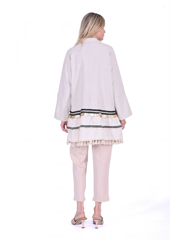 INVEE 6777 Keten Ceket - Bej