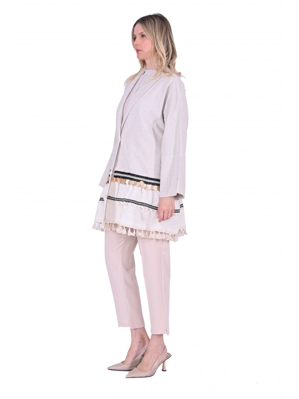 INVEE 6777 Keten Ceket - Bej