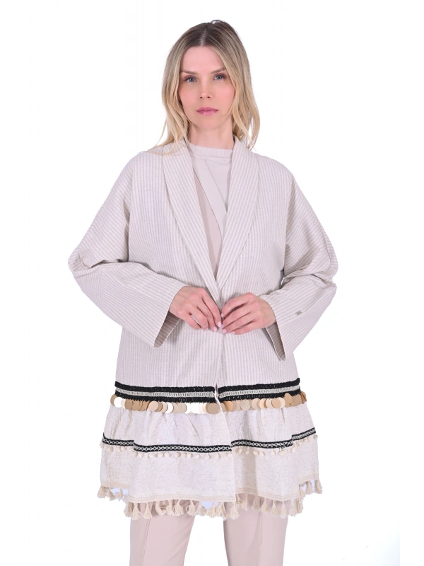 INVEE 6777 Keten Ceket - Bej