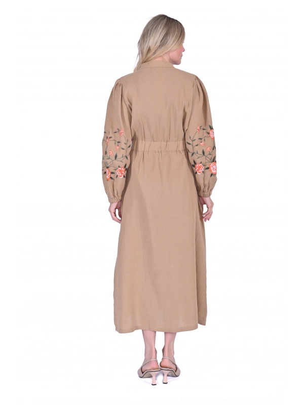 INVEE 6779 Keten Camel Gömlek Elbise