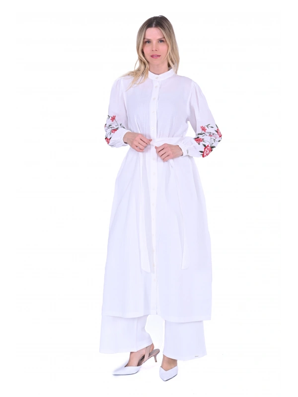 INVEE 6779 Keten Ekru Gömlek Elbise