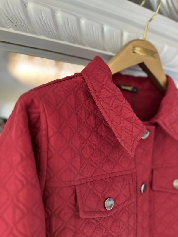 İNVEE 6827 Desenli Kapitone Ceket - Bordo