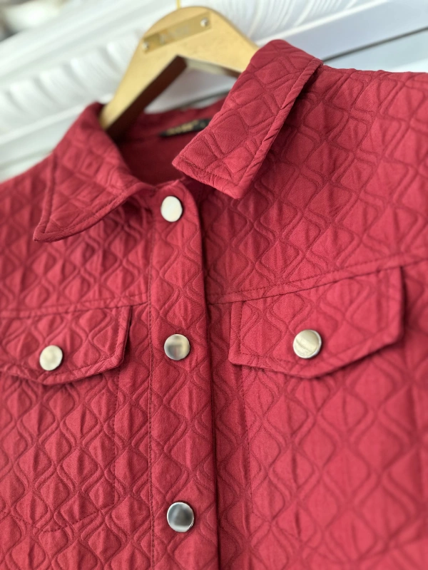 İNVEE 6827 Desenli Kapitone Ceket - Bordo