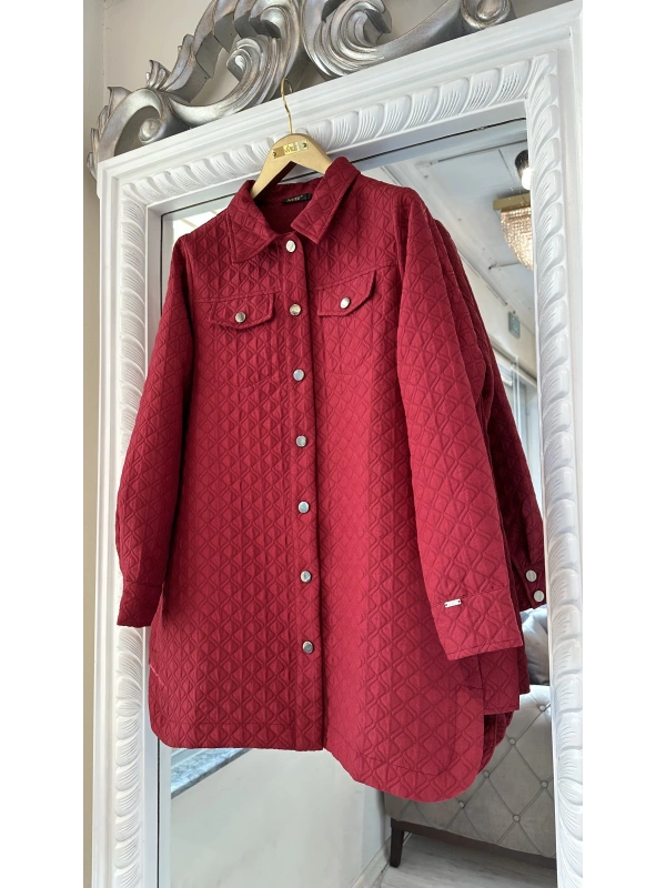 İNVEE 6827 Desenli Kapitone Ceket - Bordo