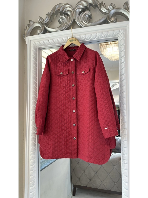 İNVEE 6827 Desenli Kapitone Ceket - Bordo