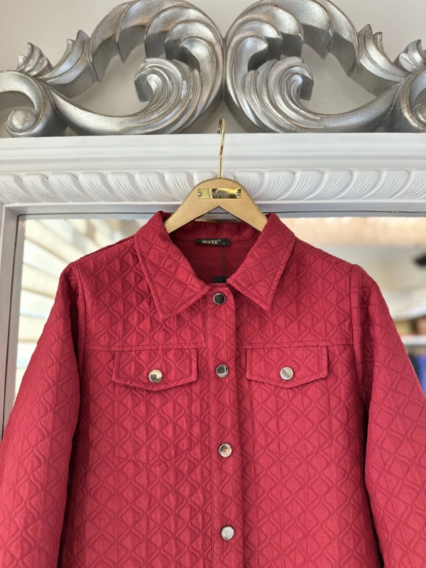 İNVEE 6827 Desenli Kapitone Ceket - Bordo