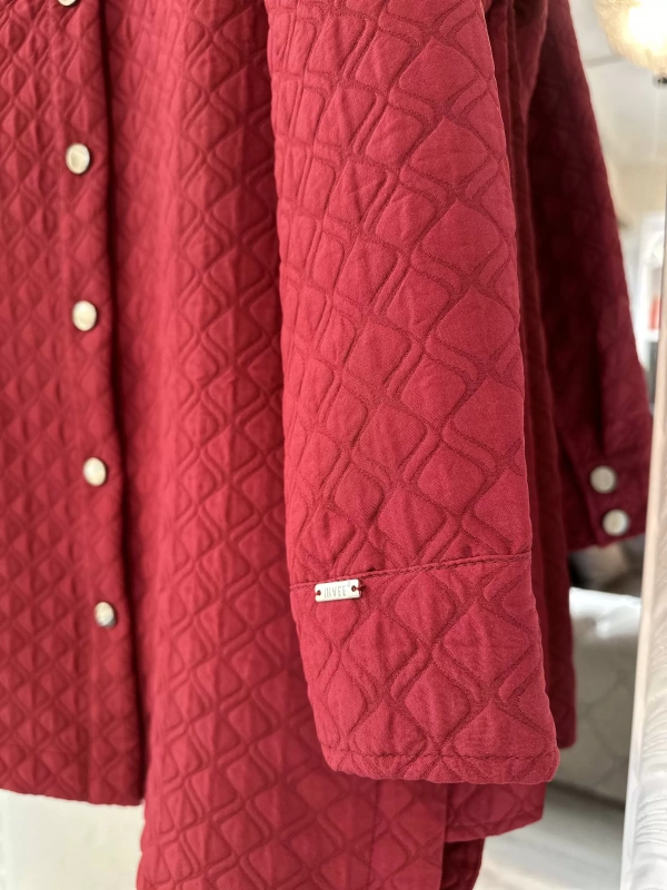 İNVEE 6827 Desenli Kapitone Ceket - Bordo