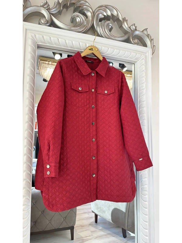 İNVEE 6827 Desenli Kapitone Ceket - Bordo