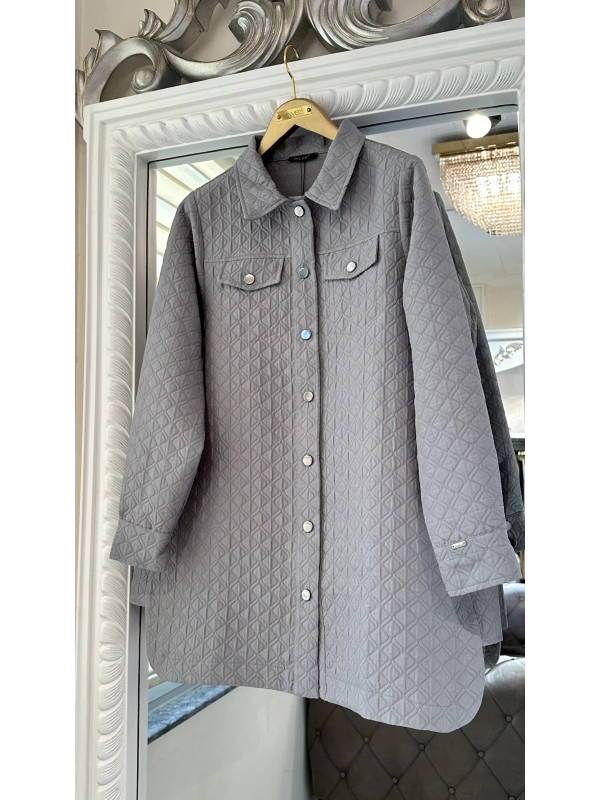 İNVEE 6827 Desenli Kapitone Ceket - Gri