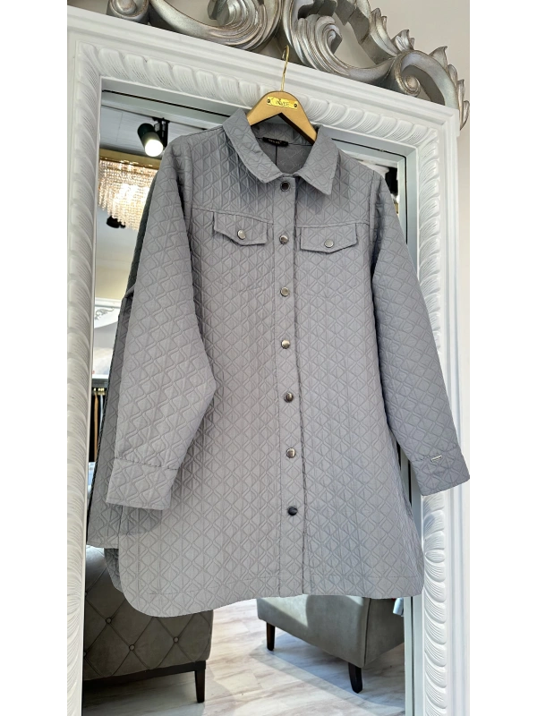İNVEE 6827 Desenli Kapitone Ceket - Gri
