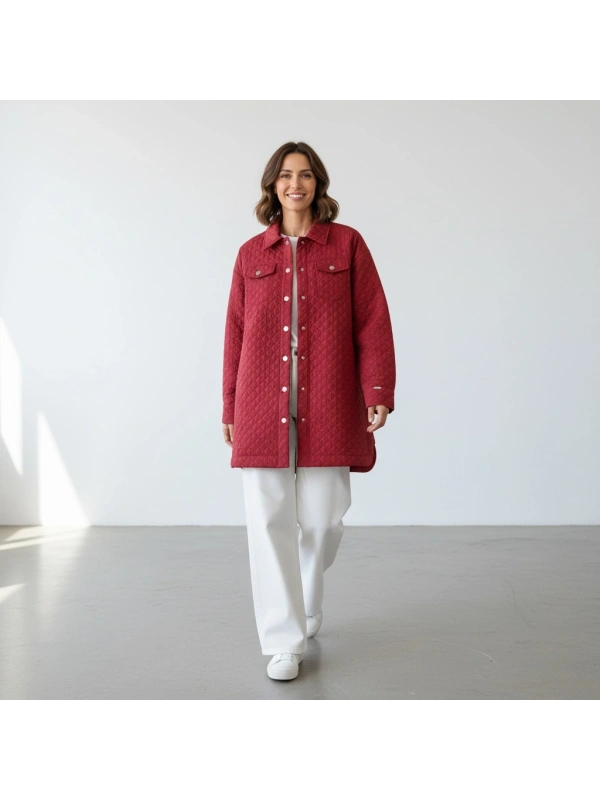 İNVEE 6827 Desenli Kapitone Ceket - Bordo