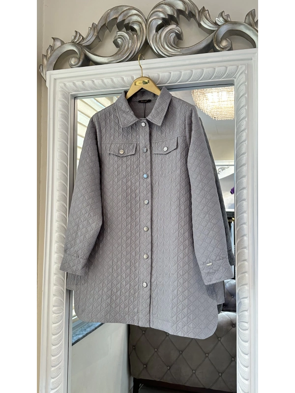 İNVEE 6827 Desenli Kapitone Ceket - Gri