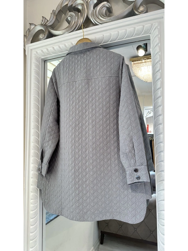 İNVEE 6827 Desenli Kapitone Ceket - Gri