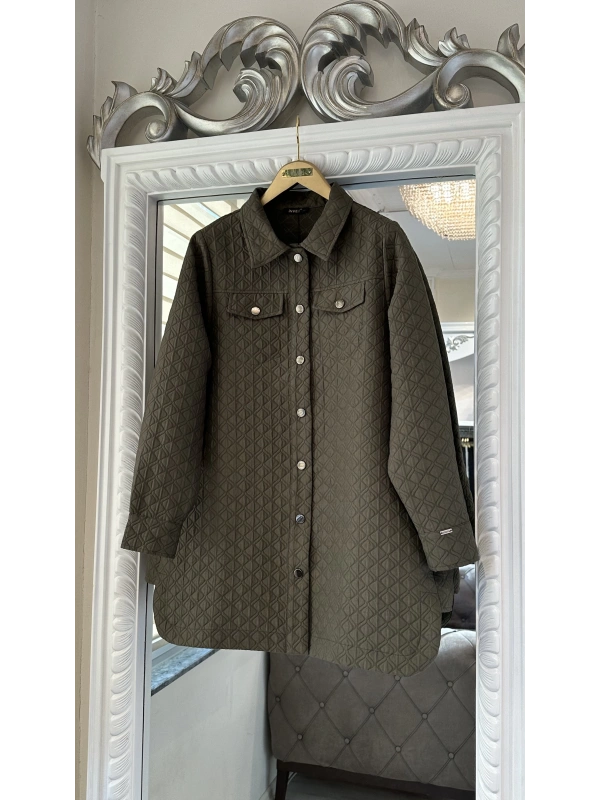 İNVEE 6827 Desenli Kapitone Ceket - Haki