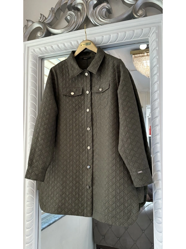 İNVEE 6827 Desenli Kapitone Ceket - Haki