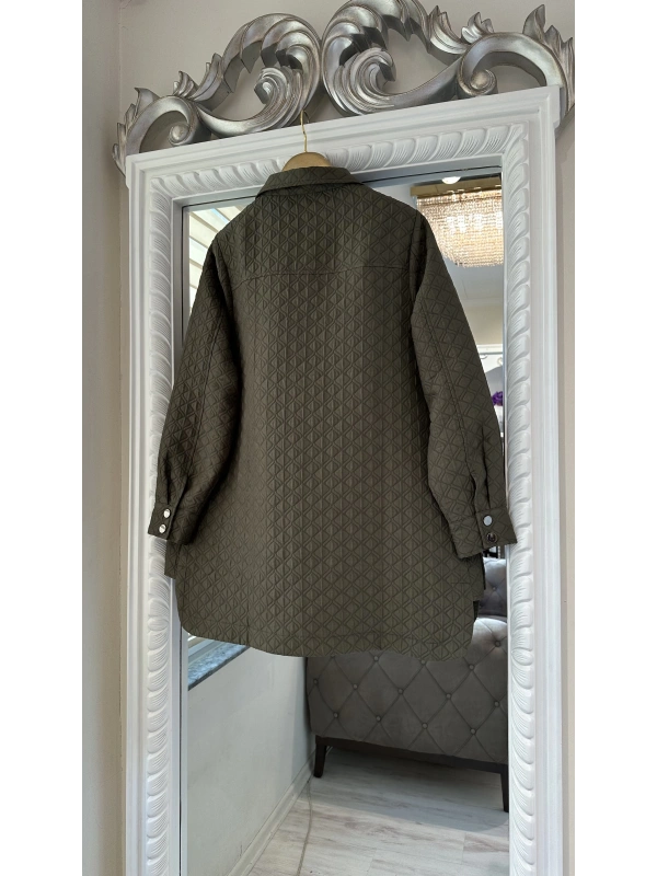 İNVEE 6827 Desenli Kapitone Ceket - Haki