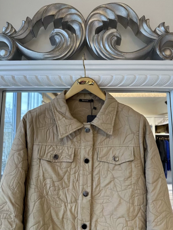 İNVEE 6827 Desenli Kapitone Ceket - Camel