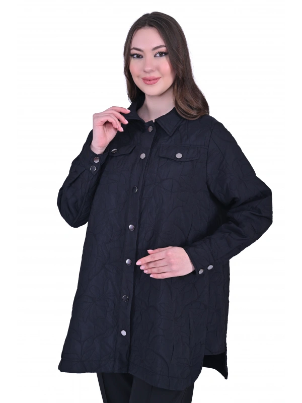 İNVEE 6827 Desenli Kapitone Ceket - Siyah