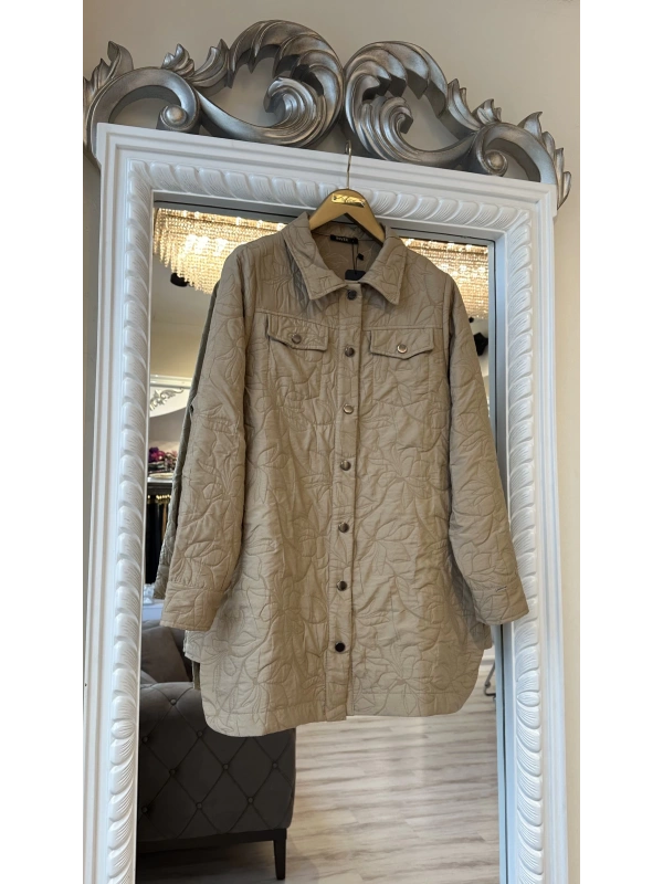 İNVEE 6827 Desenli Kapitone Ceket - Camel