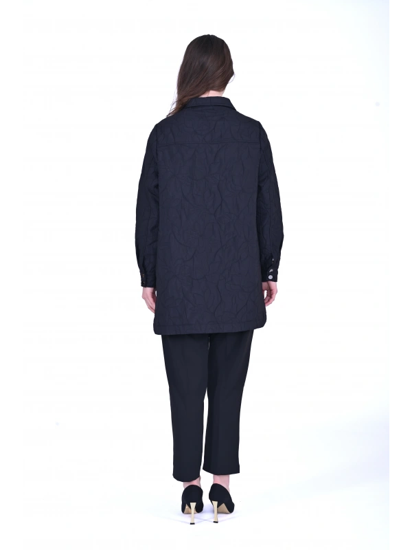 İNVEE 6827 Desenli Kapitone Ceket - Siyah