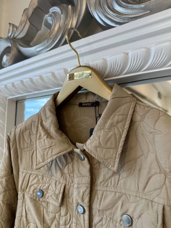 İNVEE 6827 Desenli Kapitone Ceket - Camel