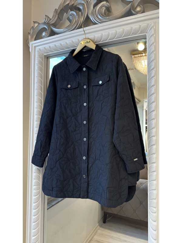 İNVEE 6827 Desenli Kapitone Ceket - Siyah