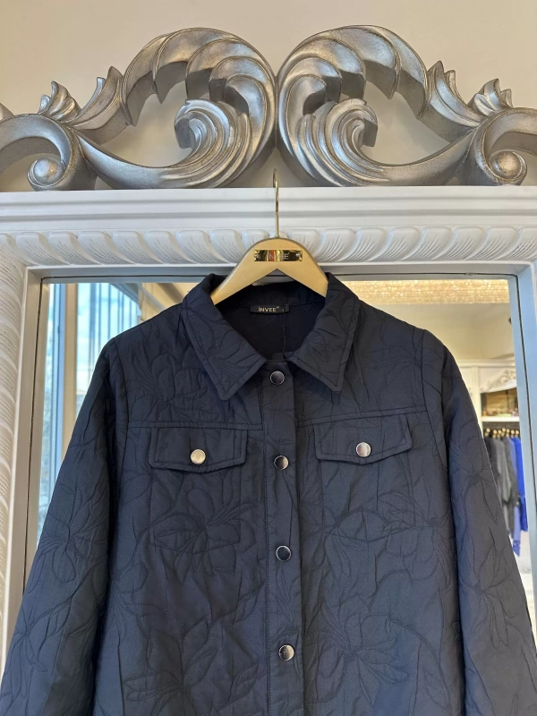 İNVEE 6827 Desenli Kapitone Ceket - Siyah