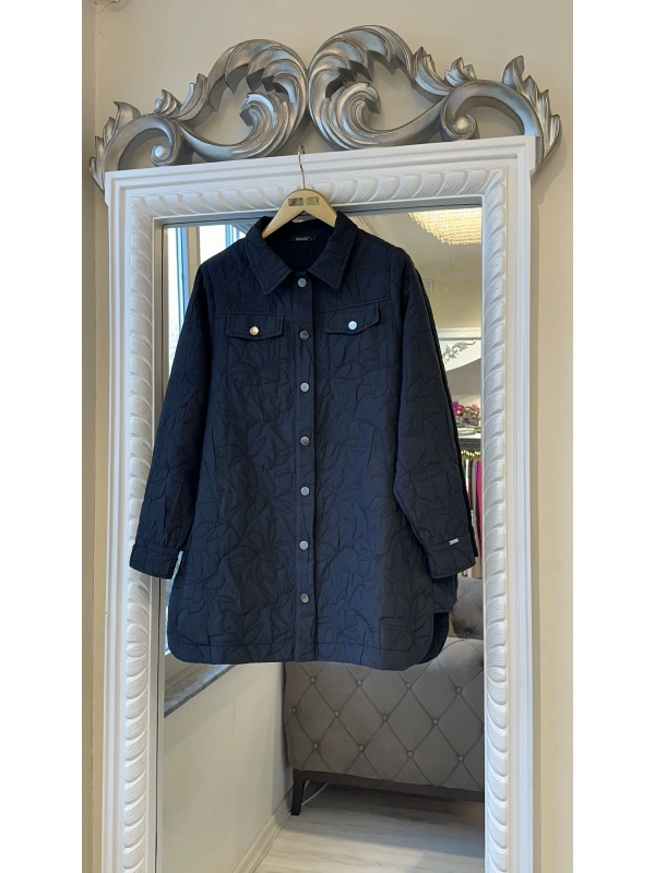 İNVEE 6827 Desenli Kapitone Ceket - Siyah