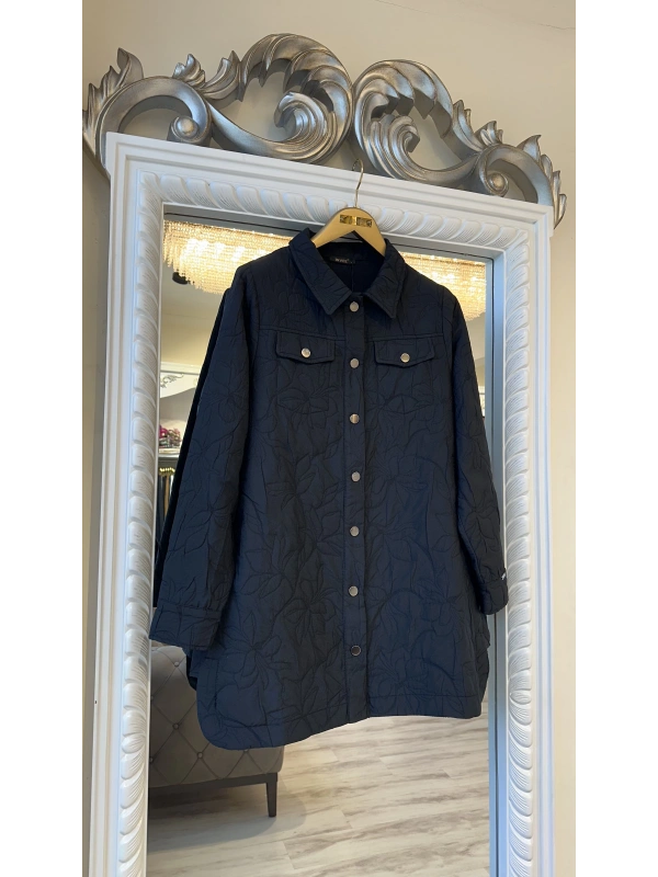 İNVEE 6827 Desenli Kapitone Ceket - Siyah