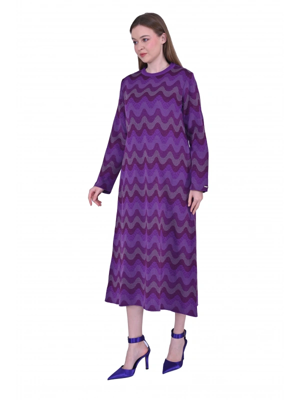 İNVEE 6838 Mor Triko Elbise