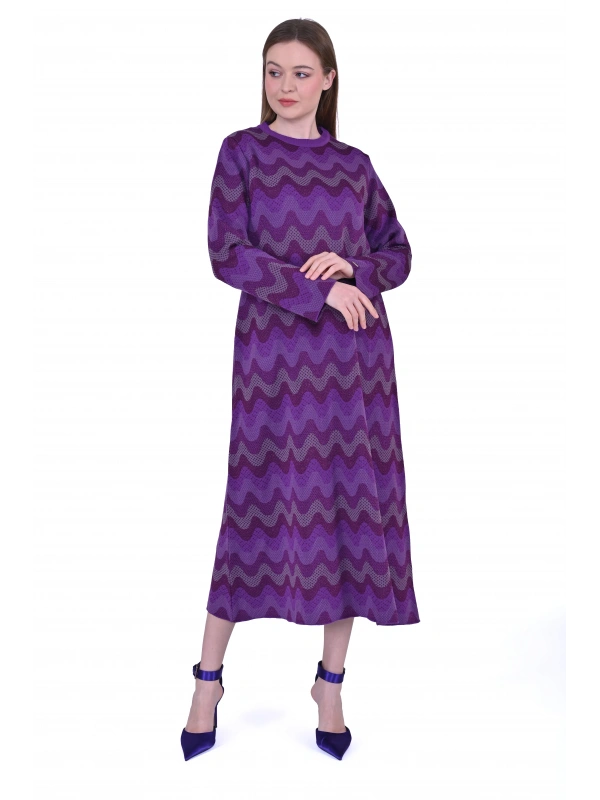 İNVEE 6838 Mor Triko Elbise
