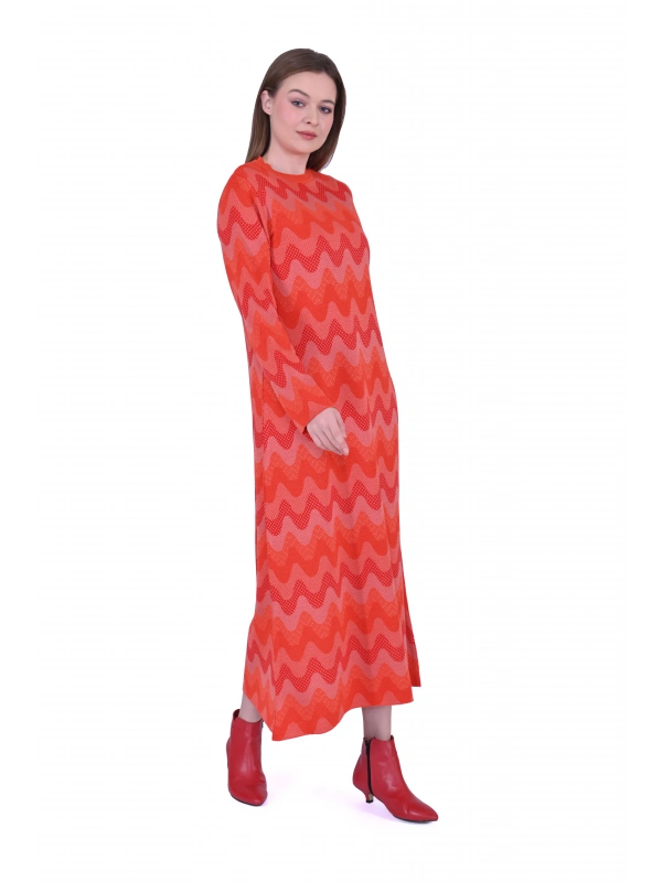 İNVEE 6838 Oranj Triko Elbise